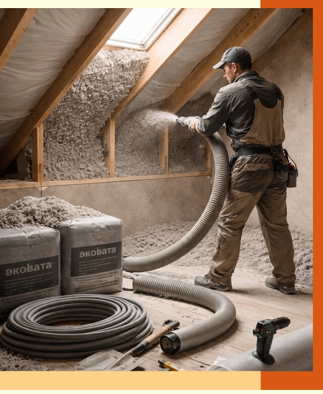 Утепление мансарды эковатой в Ейске от 2267 руб/м2 — монтаж, задувка, цена | ТепломастерЕск