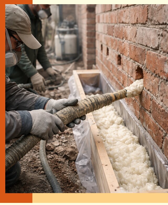 Заливка ППУ в пустоты кирпичной стены в Ейске