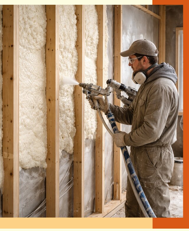 Утепление каркасной стены ППУ в Ейске от 4380 руб./м2 под ключ | ТепломастерЕск