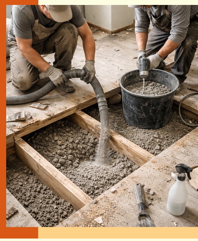 Заполнение пустот пола в Ейске полиуретаном и пенополистиролом