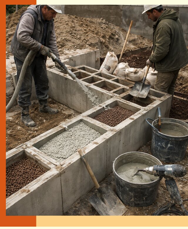Заполнение полостей фундамента в Ейске герметичным утеплением и повышением прочности