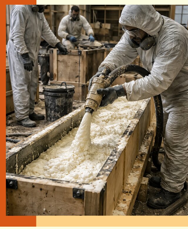 Заливка пенополиуретана в формы для утепления в Ейске